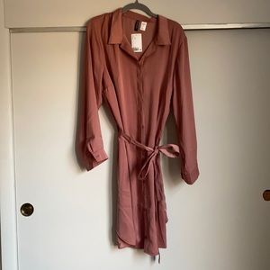 H&M button/belted shirt dress - Rose - XL